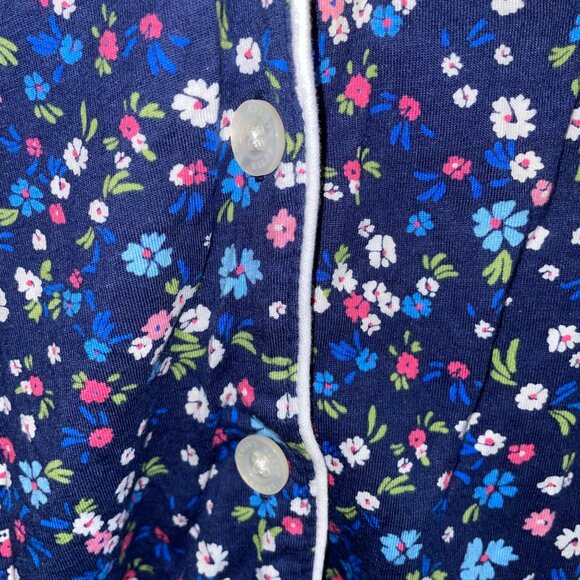 Ralph Lauren Womens Floral Print Pajama Top L Short Sleeve Button-Down Navy - Picture 7 of 7